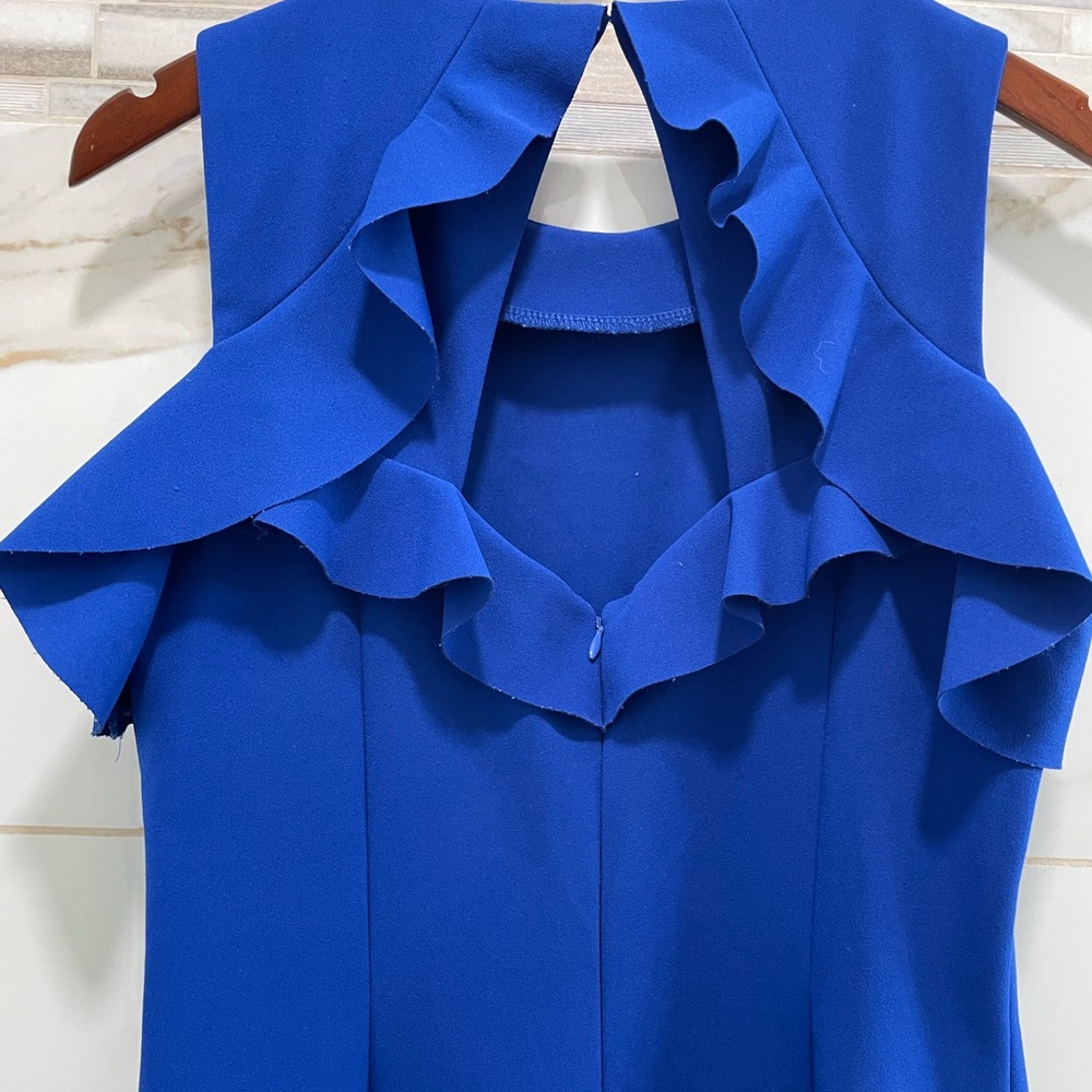 Ivanka Trump Royal Blue Ruffle Cold Shoulder Midi Dress • Size 8 cocktail - Picture 8 of 12